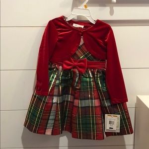 Festive plaid tank dress, comes with a sweater